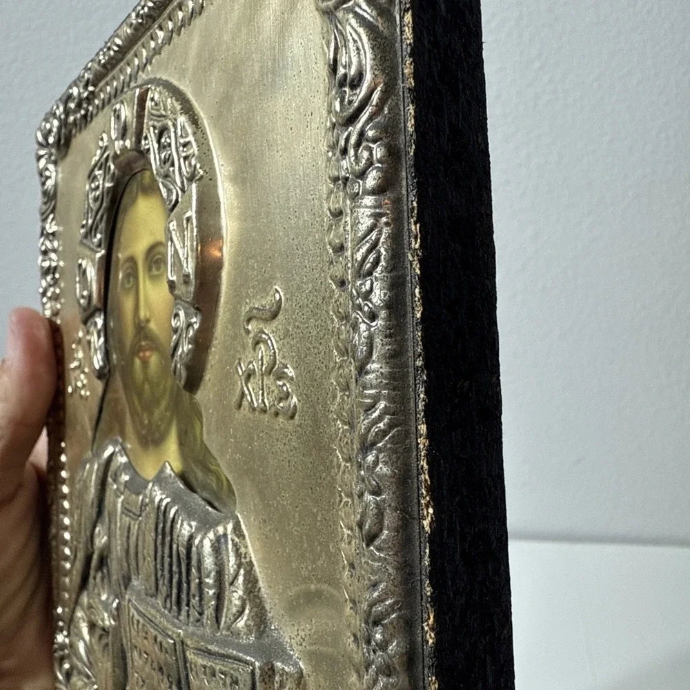 Vtg Icon Jesus Christ Wood Metal Hang Picture 3D Orthodox Panno 6"x8" Wall Decor - Picture 8 of 15